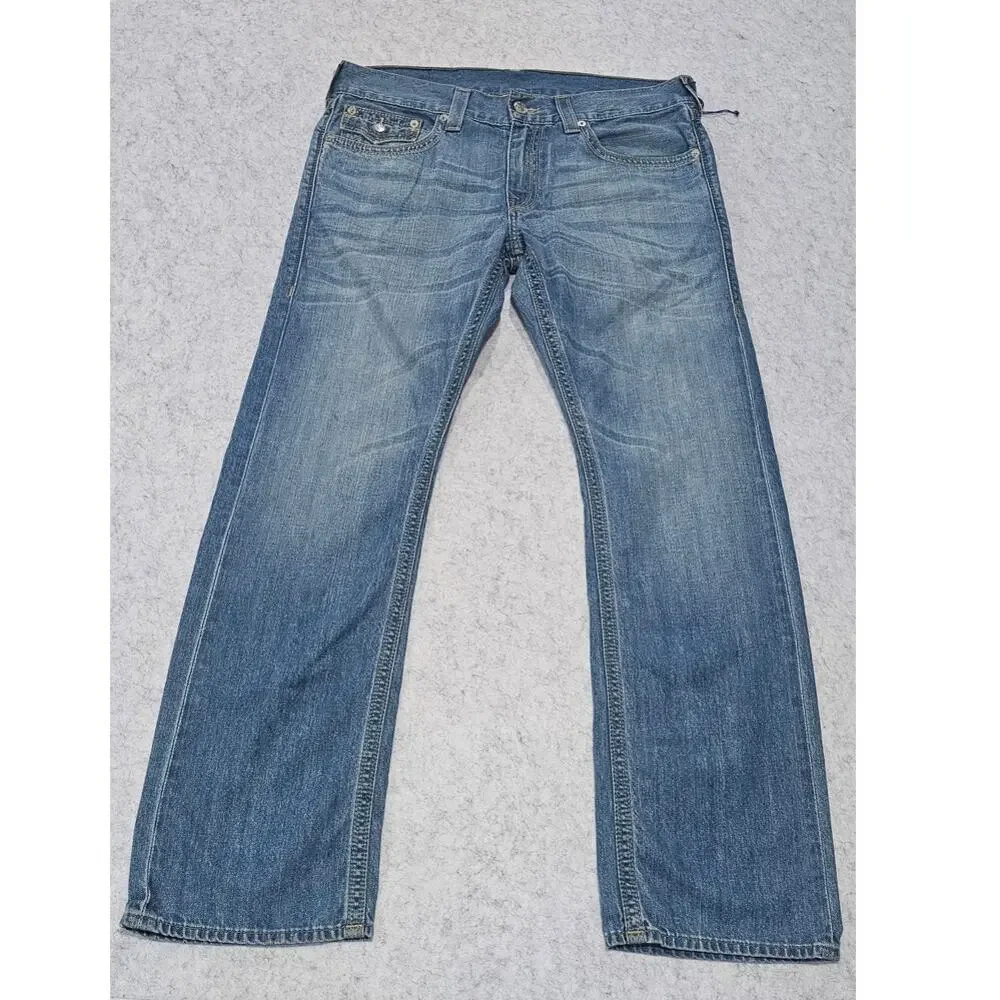 True Religion Ricky Straight WFLP GT Green Combo Mens Jeans Size 34
